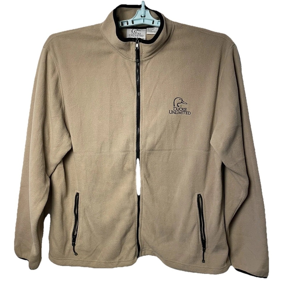 DUCKS UNLIMITED Full Zip Fleece Jacket Mens Size X-Large Tan Hunting‎ Fishing